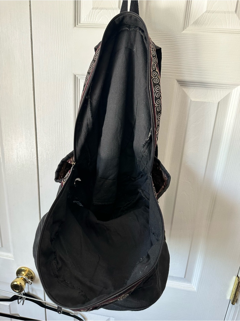 Woven 100% Cotton Backpack: Embroidered Boho Hippie Bag in Black - Picture 6 of 7